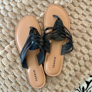 Torrid Black Strappy Braided Sandals with Tan Footbed